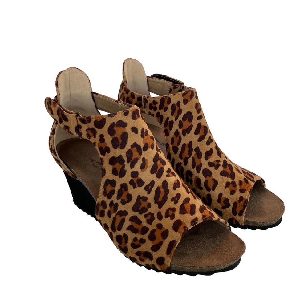 Jolimall women’s leapord wedge sandals, Sz 7